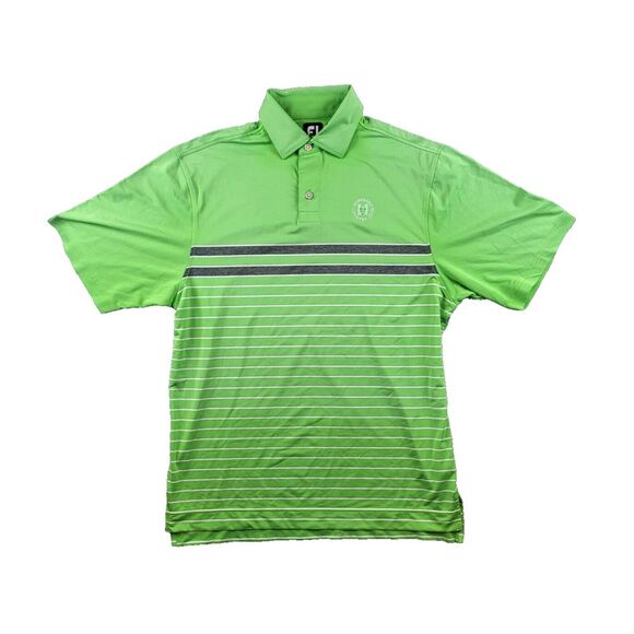 FootJoy Polo Shirt Mens Large Lime‎ Green Stripes Honolulu Country Club Golf - Picture 1 of 11